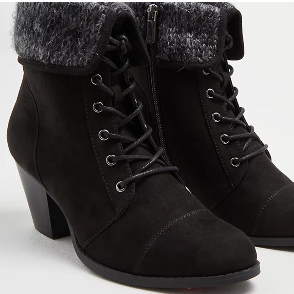 Sweater Heel Bootie - Black Faux Suede (13WW)